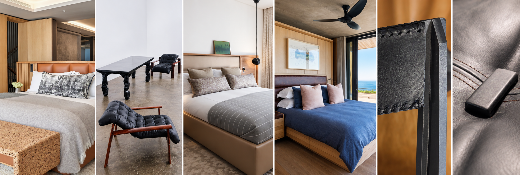 Leather upholstery and interior applications, seating, headboards, covered surfaces and construction details